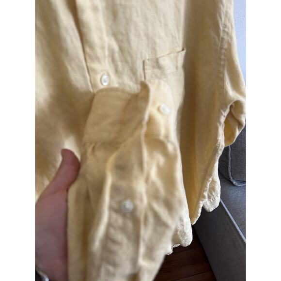 Brooks Brothers Irish Linen Shirt Mens L Yellow Coastal Casual Summer Nautical - Picture 3 of 10